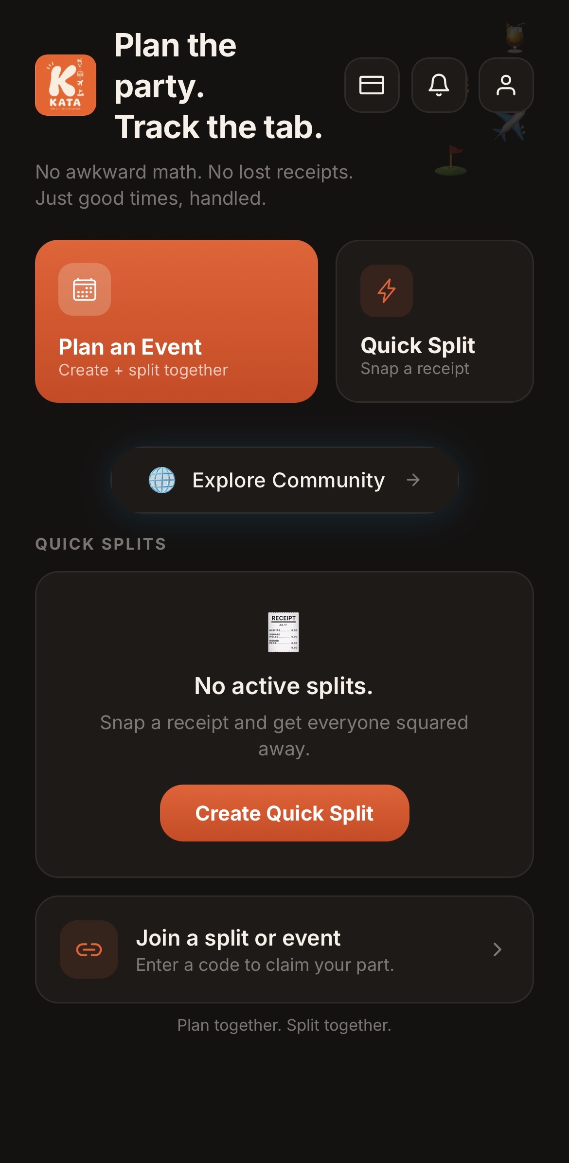 KATA app home screen